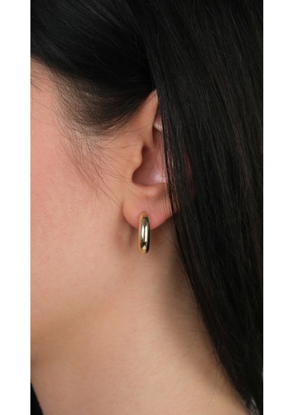 14 Ayar Altın Düz Bombeli Halka Küpe modelleri