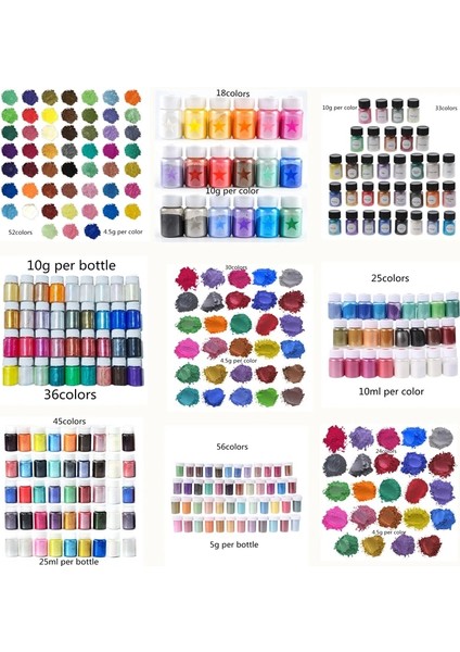 52 Renk Stili 18 Ila 56 Renk Mika Tozu Sedefli Pigment Reçine Renklendirici Paketi Cilt Için Güvenli Dıy Sabun Epoksi Reçine Mum Tırnak Makyaj El Sanatları (Yurt Dışından) fiyatları