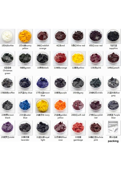 18 Mor Stil 34 Renk Mum Flake Katı Boyalar 5gbag Diy Soya Balmumu Pigment Araçları Aromaterapi Mum Hammaddesi Yapımı Için Doğal Toksik Olmayan (Yurt Dışından)