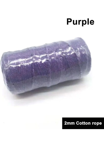 Mor Pamuk 2 mm Stili 100MROLL 2mm Pamuk Halat Renkli Sicim Makrome Kordon Halat Dize Iplik Dıy El Sanatları Örgülü Bükülmüş Pamuklu Ev Tekstili Dekor (Yurt Dışından)