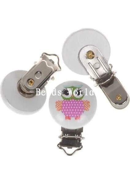 Beyaz Yuvarlak Karikatür Baykuş Desen Ahşap Bebek Emzik Klip Sahipleri Sevimli Bebek Yatıştırıcı Klipsler Komik Aksesuarlar (Yurt Dışından)