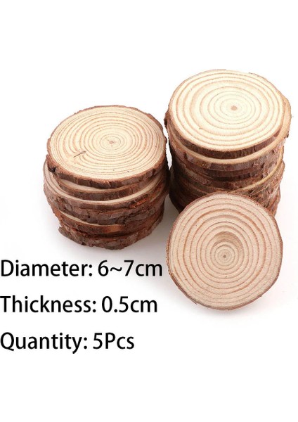 6-7cm 5 Adet Stil Kalın Doğal Çam Yuvarlak Bitmemiş Ahşap Dilimleri Ağaç Kabuğu ile Daireler Günlük Diskler Dıy El Sanatları Düğün Parti Boyama (Yurt Dışından)