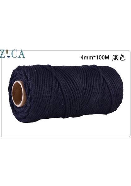 Siyah Stil 4mm x 110 Yards Renkli Kordon Halat Ipliği Bükülmüş Makrome Dize Dıy Çanta Ev Dekor Tekstil Sarma Dekoratif Pamuk Kordon (Yurt Dışından)