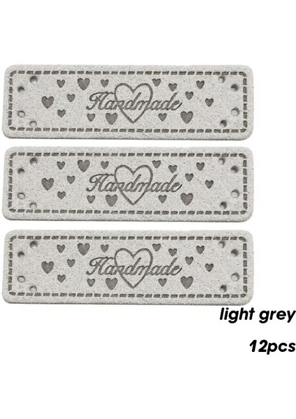 Açık Gri 12'li Stil Aşk Kalp Logosu El Yapımı Pu Deri Etiketler Hediye Çantası Için El Yapımı Kalp Deri Dikiş Aksesuarları Giyim Için (Yurt Dışından)