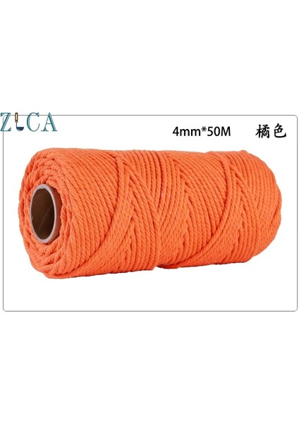 Turuncu Tarzı 4mm X50M Halat Bükülmüş Kordon 100% Pamuk Halat Renkli Sicim Makrome Kordon Dize Iplik Parti Düğün Dekorasyon Için Dıy Kordon 4mm (Yurt Dışından)