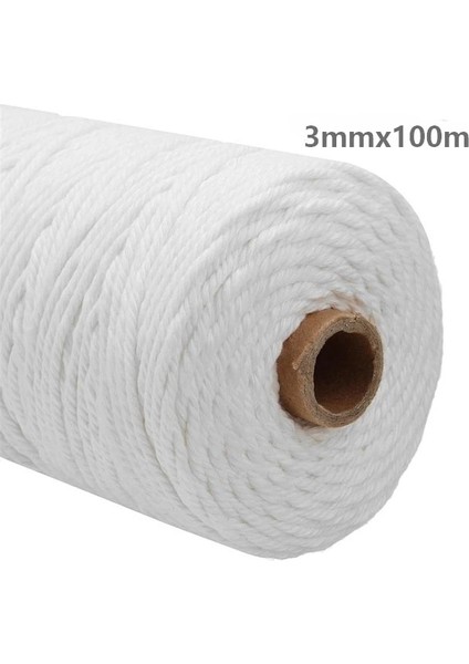 3mm x 100M Stili % Doğal Pamuk Makrome Kordon Bükülmüş Çap Uzunluğu Dıy Ev Tekstili El Sanatları Makrome Artisan Dize (Yurt Dışından)
