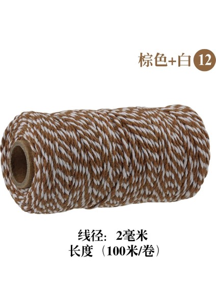12 Kahverengi Beyaz Stil 100 Metre 2mm Sicim Dize Pamuk Kordonlar Halat Ev Dekorasyonu El Yapımı Noel Hediyesi Ambalaj El Sanatları (Yurt Dışından)
