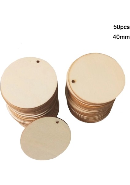 40MM 50 Adet Delik Stiline Sahip Adet Bitmemiş Yuvarlak Ahşap Dilimler, Dıy Ahşap Daire Diskler Düğün Noel Boyama Decortion Için Ahşap Dilim Disk (Yurt Dışından)