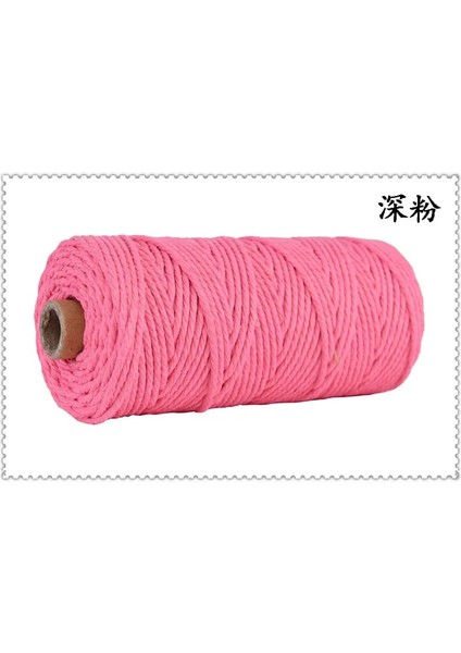 3 mm Derin Pembe Stil 100MROLL % Renkli Makrome Pamuk Kordon Renkli Sicim Ip Kordon Pamuk Ip El Sanatları Kordon Örgü Kordonu Ev Tekstili (Yurt Dışından)