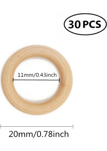 30 Adet 20MM Tarzı El Sanatları, Makrome El Sanatları, Yüzük Kolye ve Mücevher Yapımı Konnektörler Için Bitmemiş Ahşap Yüzükler ve Ahşap Boncuklar (Yurt Dışından)