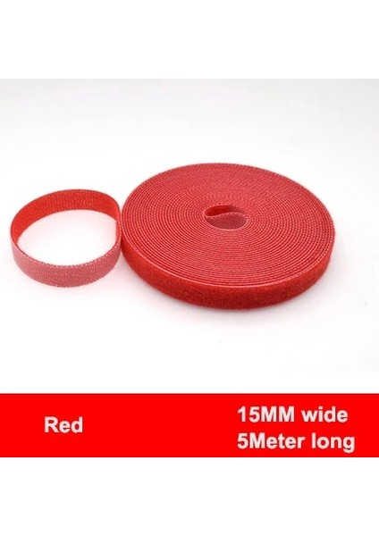 Kırmızı 15MM 5metre Stili 5 Metre 5 Metreroll mm Yeniden Kullanılabilir Velcros Kayış Kablo Bağı Naylon (Yurt Dışından)