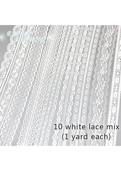 10 Dantel Karışımı Tarzı (5 Yardsroll) Beyaz Dantel Şerit Kumaş Dokuma Dekorasyon Güzel Hediye Paketleme Polyester Malzeme (Yurt Dışından)