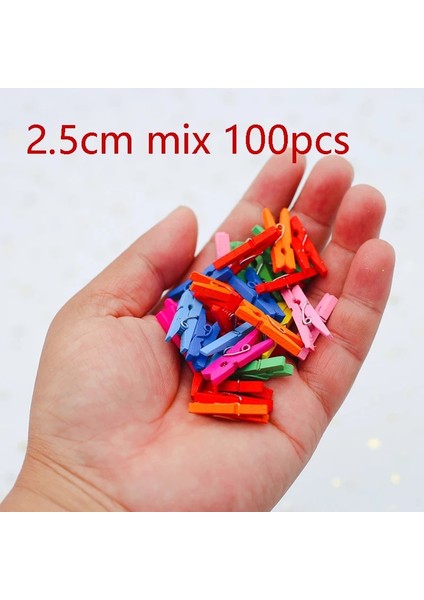 2.5CM-MIX-100PCS Tarzı 2.5cm Bahar Ahşap Klip Renk Doğal Renkli Yüksek Li Giyim Klibi Dıy El Yapımı Tatil Ev Partisi Dekorasyon Yeni (Yurt Dışından)
