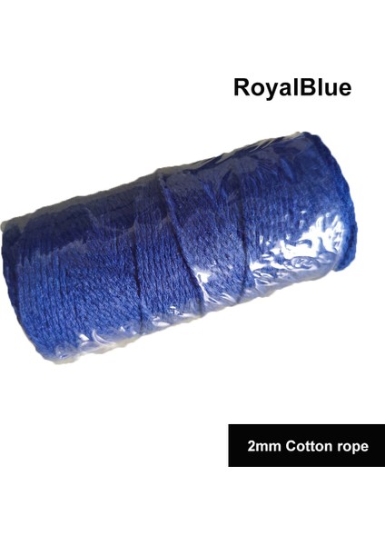 Royalblue Pamuk 2 mm Stili 100MROLL 2mm Pamuk Halat Renkli Sicim Makrome Kordon Halat Dize Iplik Dıy El Sanatları Örgülü Bükülmüş Pamuklu Ev Tekstili Dekor (Yurt Dışından)