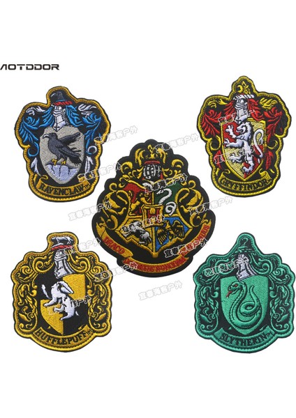 No.5 Tarzı Işlemeli Gryffindor Hufflepuff Ravenclaw Slytherin Crest Logo Yamaları Kanca Geri Moral Askeri Rozet Raptiye (Yurt Dışından)