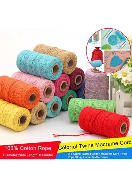 Royalblue Pamuk 2 mm Stili 100MROLL 2mm Pamuk Halat Renkli Sicim Makrome Kordon Halat Dize Iplik Dıy El Sanatları Örgülü Bükülmüş Pamuklu Ev Tekstili Dekor (Yurt Dışından)