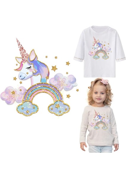 CZ-073-13 Stili Gökkuşağı Bulut Unicorn Giltter Yamalar Demir On Çocuk Giysileri Termo Etiketler Yama Aplike Giyim Için Diy Isı Transferi Parches (Yurt Dışından) fiyatları