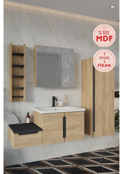 Banyo Zakkum 100 cm Banyo Dolabı Aynalı Üst Dolap Boy Dolabı ve Rafı