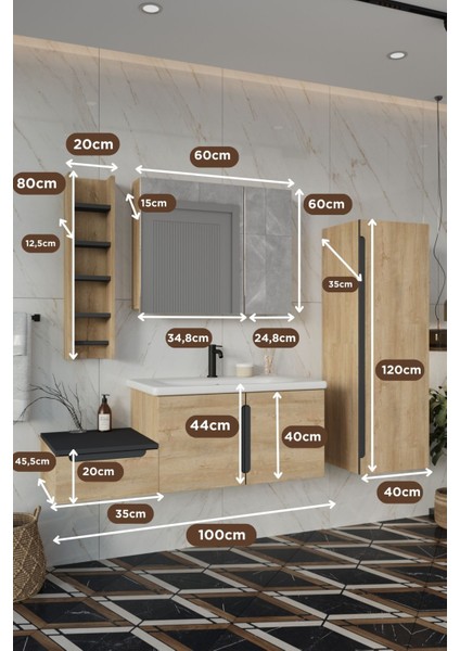 Banyo Zakkum 100 cm Banyo Dolabı Aynalı Üst Dolap Boy Dolabı ve Rafı modelleri