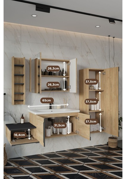 Banyo Zakkum 100 cm Banyo Dolabı Aynalı Üst Dolap Boy Dolabı ve Rafı fırsatları