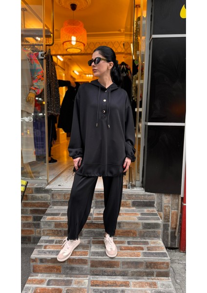 34476 Çıtçılı Sweat Sweat-Siyah