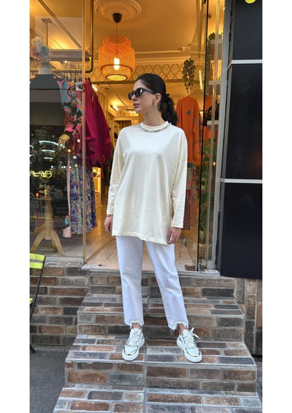 4737 Yakası Taşlı Sweat-Krem