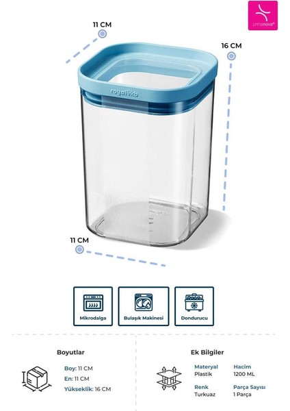 Seoul Kuru Gıda Saklama Kabı 1200 ML - 11x11x16 cm