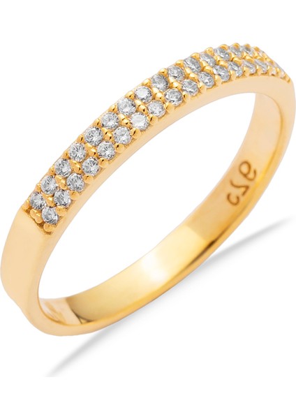 925 Ayar Gümüş Gold Yarım Tur Alyans