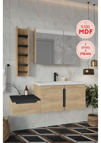 Banyo Zakkum 120 cm Banyo Dolabı+Dolaplı Aynalı Üst Dolap