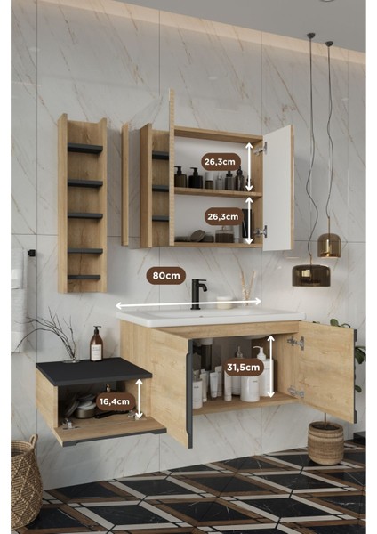Banyo Zakkum 120 cm Banyo Dolabı+Dolaplı Aynalı Üst Dolap fırsatları
