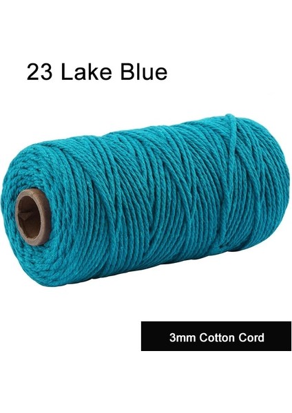 23 Göl Mavisi Stili 100MROLL 100% Makrome Pamuk Kordon 3mm Renkli Sicim Dize Kordon Doğal Pamuk Halat Dıy El Sanatları Örgü Kordon Ev Tekstili (Yurt Dışından)