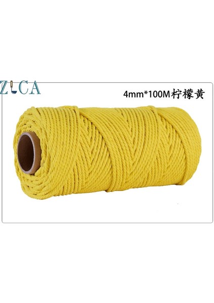 Limon Tarzı 4mm x 110 Yards Renkli Kordon Halat Ipliği Bükülmüş Makrome Dize Dıy Çanta Ev Dekor Tekstil Sarma Dekoratif Pamuk Kordon (Yurt Dışından)