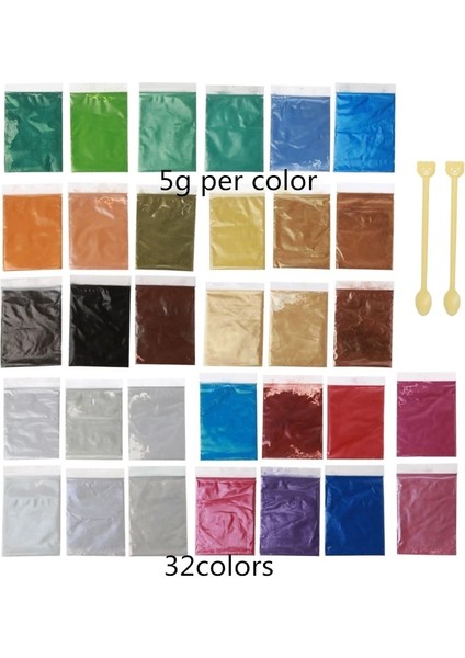 32 Renk Stili 36 Renk Kozmetik Sınıfı Sedefli Doğal Mika Mineral Tozu Epoksi Reçine Boya Inci Pigment Dıy Takı El Sanatları Yapımı (Yurt Dışından)