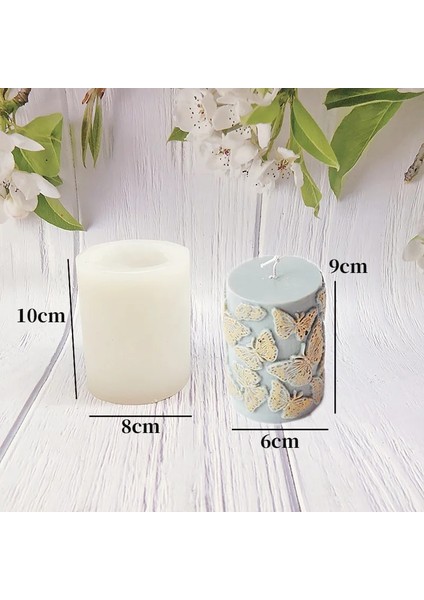 B Tarzı Çiçek Kelebek Silindirik Aromaterapi Mum Kalıbı Rölyef Silindirik Mum Kalıbı 3D Silikon Kalıp Aromaterapi Alçı Kalıp (Yurt Dışından)