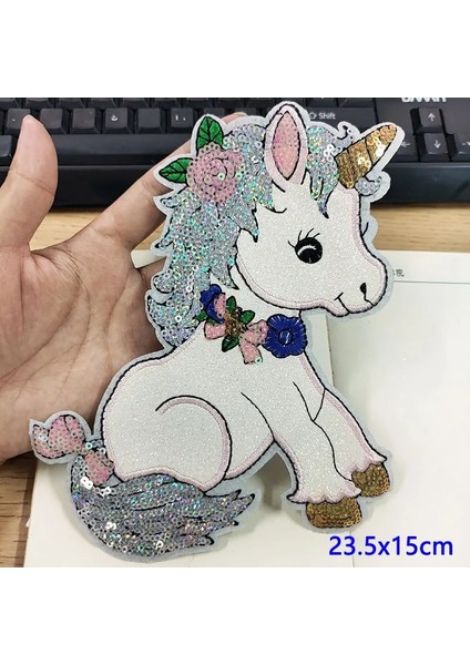 DB0626CT Stili Sevimli Unicorn Yama Pul Yamalar Giyim Çıkartmaları Dıy Karikatür Unicorn Yama Hayvan Çizgili Yamalar Dikmek Aplike Rozeti (Yurt Dışından)
