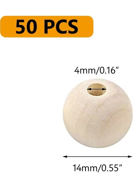 14MM 50 Adet Stil Dıy Doğal Ahşap Boncuklar Spacer Çevre Dostu Bitmemiş Yuvarlak Toplar Kurşunsuz Toplar Ahşap Yuvarlak Boncuk Charms Adet (Yurt Dışından)