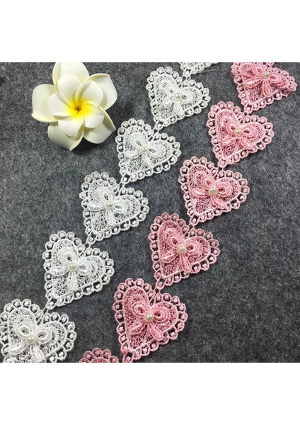 H03-2Y-AÇIK Pembe Tarzı Yard El Yapımı Dantel Trim Patchwork Malzeme Beyaz Pembe Kalp Dantel Şerit Dıy Konfeksiyon Dikiş Aksesuarları (Yurt Dışından)