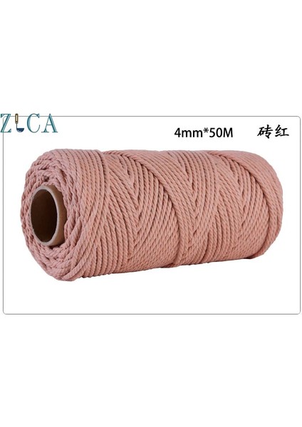 Tuğla Kırmızısı Stili 4mm X50M Halat Bükülmüş Kordon 100% Pamuk Halat Renkli Sicim Makrome Kordon Dize Iplik Parti Düğün Dekorasyon Için Dıy Kordon 4mm (Yurt Dışından)