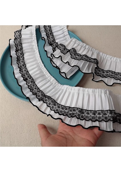 9cm Geniş Beyaz Siyah 3D Pileli Şifon Kumaş Nakış Saçak Şerit Dantel Kenar Trim Elbise Gipür Ekleme Dikiş Malzemeleri (Yurt Dışından) fiyatları