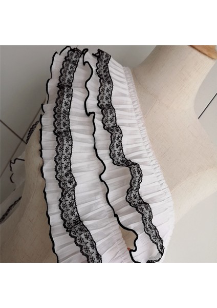 9cm Geniş Beyaz Siyah 3D Pileli Şifon Kumaş Nakış Saçak Şerit Dantel Kenar Trim Elbise Gipür Ekleme Dikiş Malzemeleri (Yurt Dışından) fırsatları