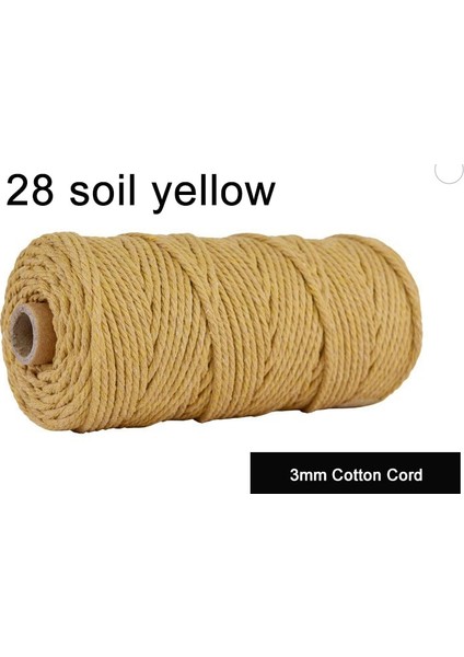 28 Toprak Sarı Stili 100MROLL 100% Makrome Pamuk Kordon 3mm Renkli Sicim Dize Kordon Doğal Pamuk Halat Dıy El Sanatları Örgü Kordon Ev Tekstili (Yurt Dışından)