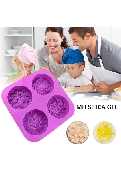 Yeni Stil 4 Kavite Sabun Kalıpları Yuvarlak Çiçekler Şekli Silikon El Yapımı Sabun Kalıbı Taşınabilir Benzersiz Sabun Yapımı Araçları Kek Dekorasyon Kalıbı (Yurt Dışından)