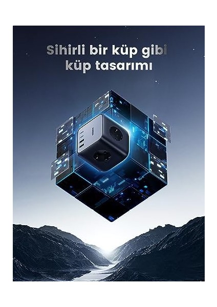 Diginest Cube 65W Güç Şeridi Gan USB C Şarj Cihazı 3 Yollu Soket ve Anahtar ile Uyumlu MacBook Air/pro, iPhone 14 Pro Max, 13, 12, iPad Pro, Galaxy S23 Ultra, S23+
