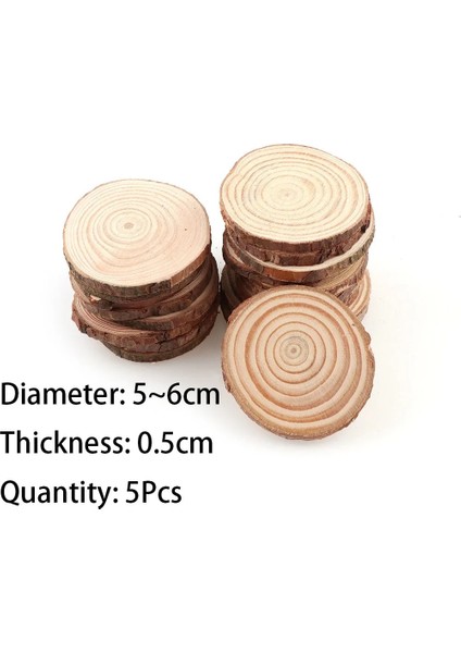 5-6cm 5 Adet Tarzı Kalın Doğal Çam Yuvarlak Bitmemiş Ahşap Dilimleri Ağaç Kabuğu ile Daireler Günlük Diskler Dıy El Sanatları Düğün Parti Boyama (Yurt Dışından)