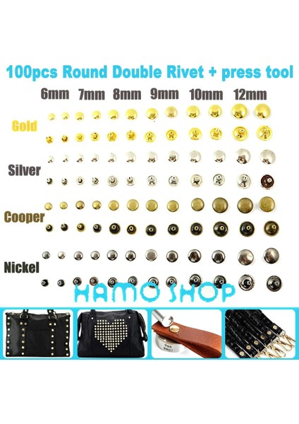 8 mm x 10 mm Stili Karışık Renk Aracı ile Yuvarlak Çift Kapaklı Perçin Saplama Çarpışma Çivi Metal Başak Kaya Deri Zanaat Ayakkabı Çanta Kemer Konfeksiyon Bilezik Dıy (Yurt Dışından)