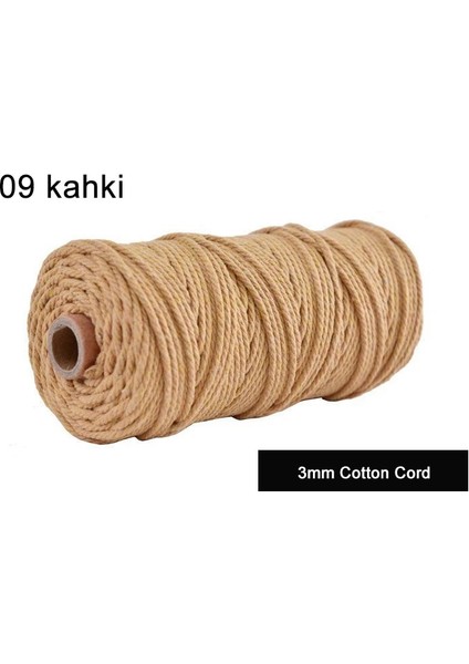 09 Kahki Tarzı 100MROLL 100% Makrome Pamuk Kordon 3mm Renkli Sicim Dize Kordon Doğal Pamuk Halat Dıy El Sanatları Örgü Kordon Ev Tekstili (Yurt Dışından)