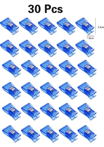 30 Adet Mavi Stil Adet Çok Renkli Giysi Klipsi Patchwork Dikiş Klipsi Plastik Kelepçeler Kapitone Crafting Crocheting Örgü Güvenlik Klipsi (Yurt Dışından)