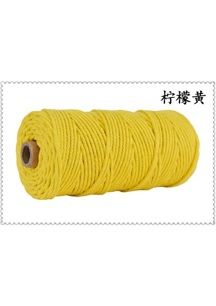 3 mm Limon Sarısı Stili 100MROLL % Renkli Makrome Pamuk Kordon Renkli Sicim Ip Kordon Pamuk Ip El Sanatları Kordon Örgü Kordonu Ev Tekstili (Yurt Dışından)