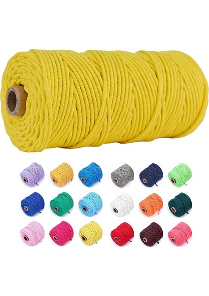 3 mm Limon Sarısı Stili 100MROLL % Renkli Makrome Pamuk Kordon Renkli Sicim Ip Kordon Pamuk Ip El Sanatları Kordon Örgü Kordonu Ev Tekstili (Yurt Dışından)
