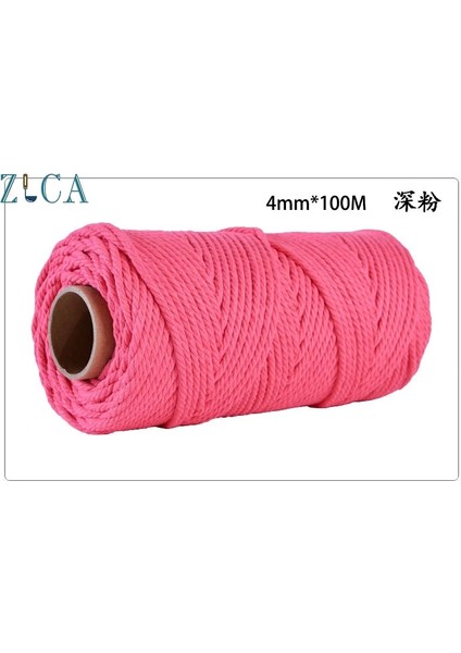Koyu Pembe Tarzı 4mm x 110 Yards Renkli Kordon Halat Ipliği Bükülmüş Makrome Dize Dıy Çanta Ev Dekor Tekstil Sarma Dekoratif Pamuk Kordon (Yurt Dışından)